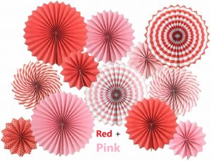 Red and Pink Paper Fans 12 Pcs
